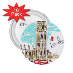 Big-ben-paris-clock-tower-vector-painted-london 2 25  Buttons (10 Pack) 