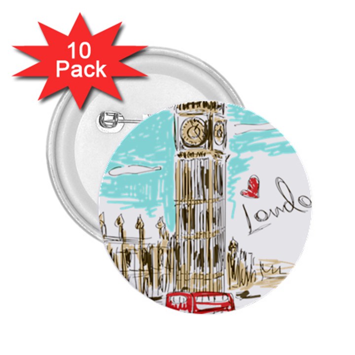 Big-ben-paris-clock-tower-vector-painted-london 2.25  Buttons (10 pack) 