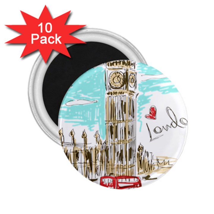 Big-ben-paris-clock-tower-vector-painted-london 2.25  Magnets (10 pack) 