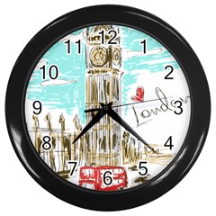 Big-ben-paris-clock-tower-vector-painted-london Wall Clock (black) by Jancukart