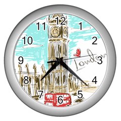 Big-ben-paris-clock-tower-vector-painted-london Wall Clock (silver)