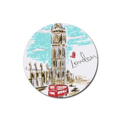 Big-ben-paris-clock-tower-vector-painted-london Rubber Round Coaster (4 Pack)