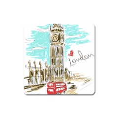 Big-ben-paris-clock-tower-vector-painted-london Square Magnet