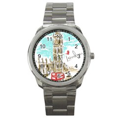 Big-ben-paris-clock-tower-vector-painted-london Sport Metal Watch