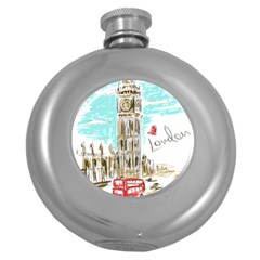 Big-ben-paris-clock-tower-vector-painted-london Round Hip Flask (5 Oz)