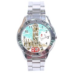 Big-ben-paris-clock-tower-vector-painted-london Stainless Steel Analogue Watch by Jancukart