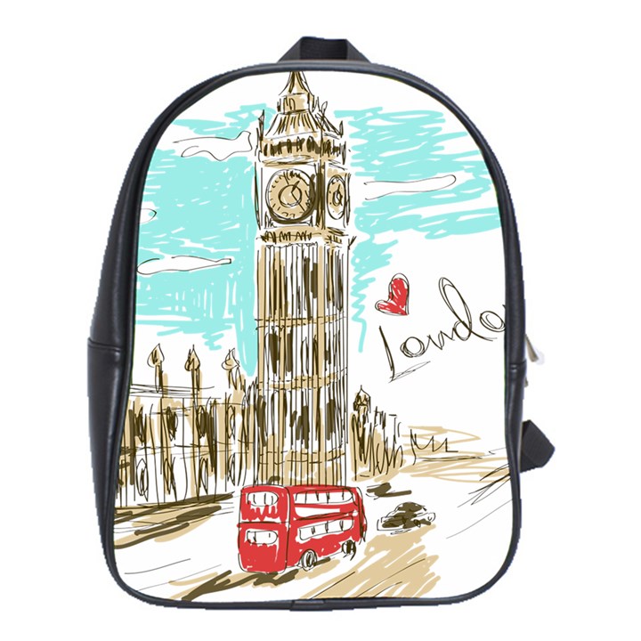 Big-ben-paris-clock-tower-vector-painted-london School Bag (XL)