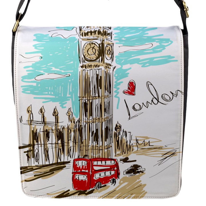 Big-ben-paris-clock-tower-vector-painted-london Flap Closure Messenger Bag (S)