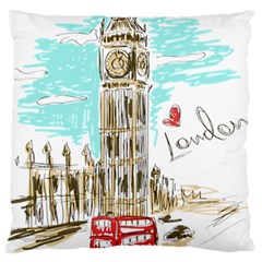 Big-ben-paris-clock-tower-vector-painted-london Large Flano Cushion Case (one Side) by Jancukart