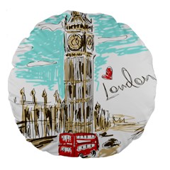 Big-ben-paris-clock-tower-vector-painted-london Large 18  Premium Flano Round Cushions by Jancukart