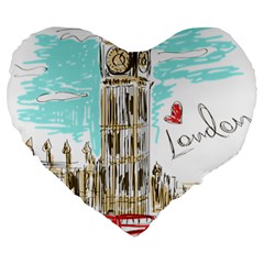 Big-ben-paris-clock-tower-vector-painted-london Large 19  Premium Flano Heart Shape Cushions by Jancukart