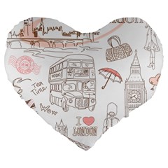 London-paris-drawing-vector-london-comics Large 19  Premium Heart Shape Cushions