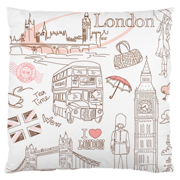 London-paris-drawing-vector-london-comics Large Flano Cushion Case (Two Sides)