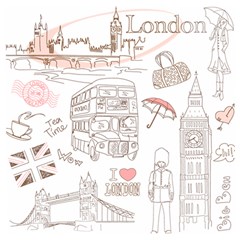 London-paris-drawing-vector-london-comics Wooden Puzzle Square by Jancukart