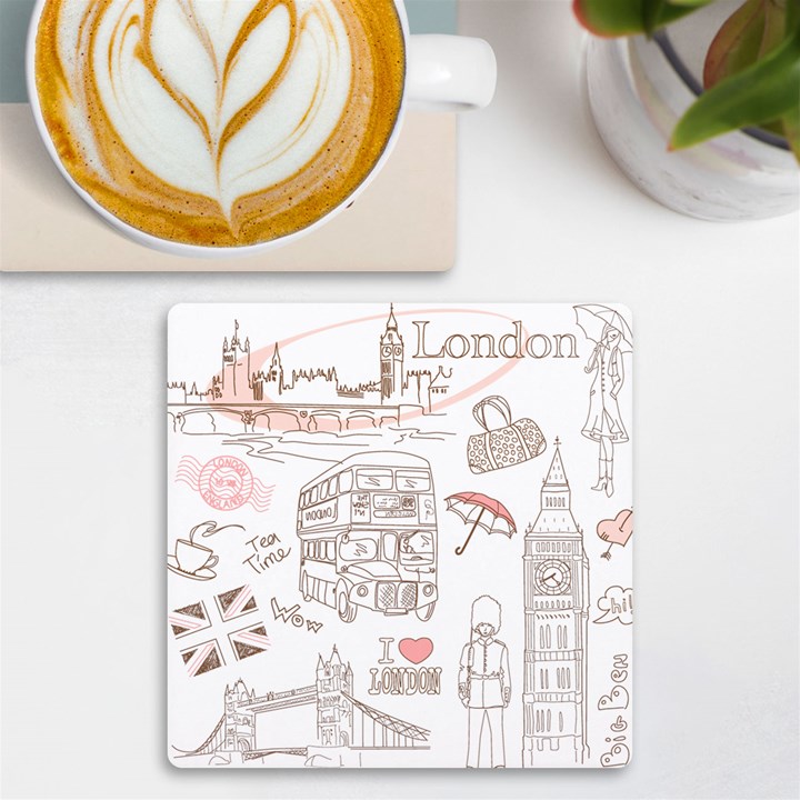 London-paris-drawing-vector-london-comics UV Print Square Tile Coaster 