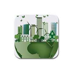 Vector-energy-saving-caring-for-the-earth Rubber Square Coaster (4 Pack) by Jancukart