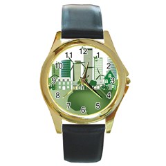 Vector-energy-saving-caring-for-the-earth Round Gold Metal Watch