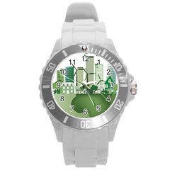 Vector-energy-saving-caring-for-the-earth Round Plastic Sport Watch (l)