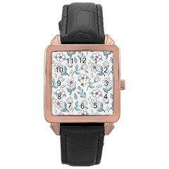 Flowers Pattern Rose Gold Leather Watch  by hanggaravicky2