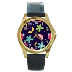 Colorful Floral Round Gold Metal Watch by hanggaravicky2