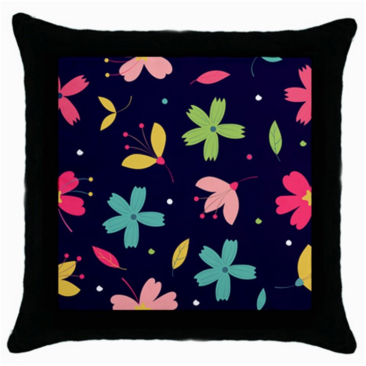 Colorful Floral Throw Pillow Case (Black)