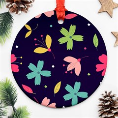 Colorful Floral Round Ornament (two Sides) by hanggaravicky2