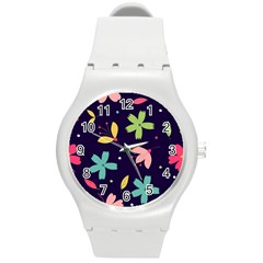 Colorful Floral Round Plastic Sport Watch (m) by hanggaravicky2