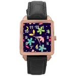 Colorful Floral Rose Gold Leather Watch  Front