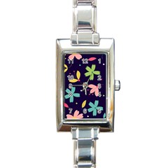 Colorful Floral Rectangle Italian Charm Watch