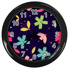 Colorful Floral Wall Clock (black) by hanggaravicky2