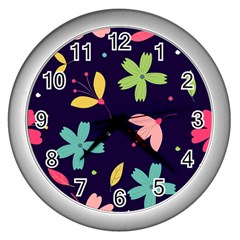 Colorful Floral Wall Clock (silver)