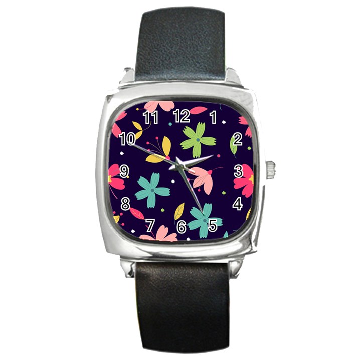 Colorful Floral Square Metal Watch