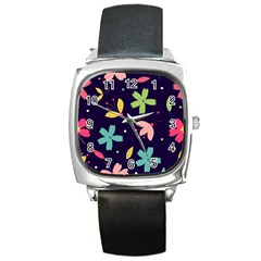 Colorful Floral Square Metal Watch by hanggaravicky2