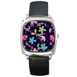 Colorful Floral Square Metal Watch Front