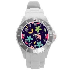 Colorful Floral Round Plastic Sport Watch (l) by hanggaravicky2