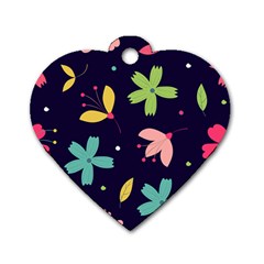 Colorful Floral Dog Tag Heart (one Side)