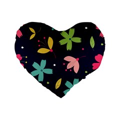 Colorful Floral Standard 16  Premium Flano Heart Shape Cushions by hanggaravicky2