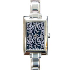 Blue On Grey Stitches Rectangle Italian Charm Watch by kaleidomarblingart