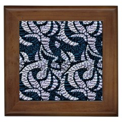 Blue On Grey Stitches Framed Tile by kaleidomarblingart