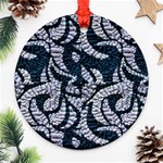 Blue on grey stitches Ornament (Round) Front