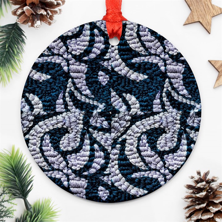 Blue on grey stitches Ornament (Round)