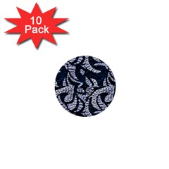 Blue On Grey Stitches 1  Mini Buttons (10 Pack)  by kaleidomarblingart