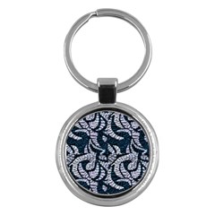 Blue On Grey Stitches Key Chain (round)