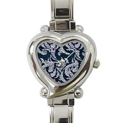 Blue On Grey Stitches Heart Italian Charm Watch by kaleidomarblingart