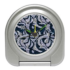 Blue On Grey Stitches Travel Alarm Clock by kaleidomarblingart