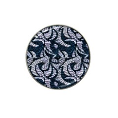 Blue On Grey Stitches Hat Clip Ball Marker by kaleidomarblingart