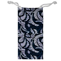 Blue On Grey Stitches Jewelry Bag by kaleidomarblingart