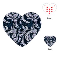 Blue On Grey Stitches Playing Cards Single Design (heart)