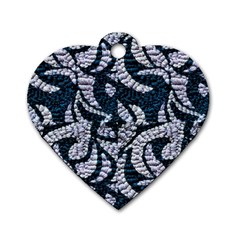 Blue On Grey Stitches Dog Tag Heart (two Sides) by kaleidomarblingart