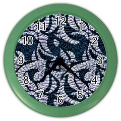 Blue On Grey Stitches Color Wall Clock by kaleidomarblingart